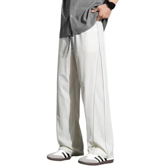 顶峰保罗 冰丝薄款宽松直筒高级感纯色长裤无性别主义美式高街设计感痞帅运动速干休闲裤 男女同款