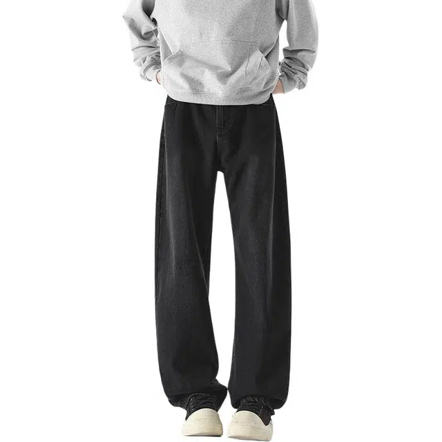 宝米卡 潮牌弯刀美式垂感直筒阔腿镰刀裤牛仔裤 男女同款