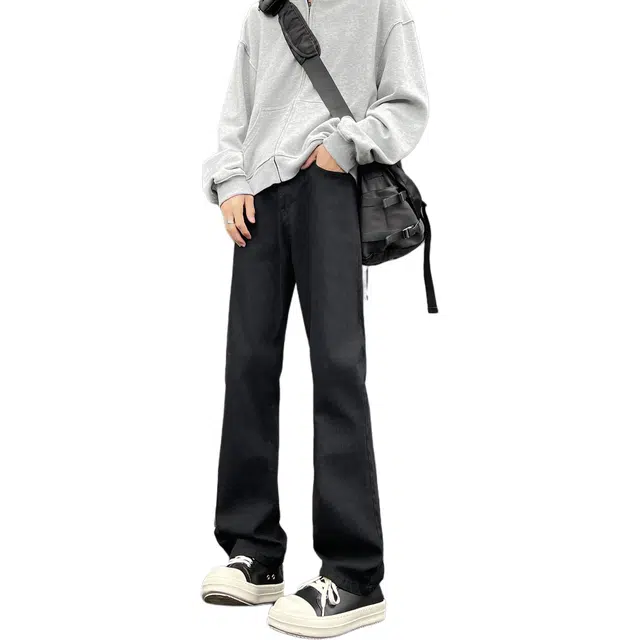 八哥 高街废土风水洗做旧基础款美式复古弹力垂感百搭高级感运动舒适柔软不硬个性简约牛仔裤 男女同款