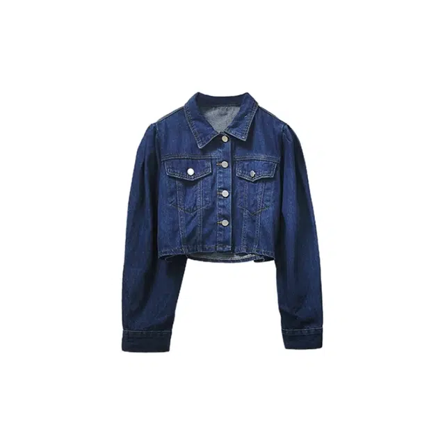 敲模女孩 韩版学院风时尚御姐泡泡袖短款牛仔外套 女款