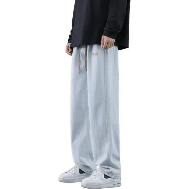 瑞梵帝斯 薄款美式高街复古水洗做旧高级感柔软舒适耐磨时尚百搭宽松垂感阔腿直筒裤夏季牛仔裤 男款