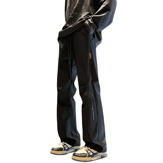 王者荣耀 美式褶皱拼接户外徒步爬山运动宽松舒适透气时尚百搭直筒休闲裤 标语款 男女同款