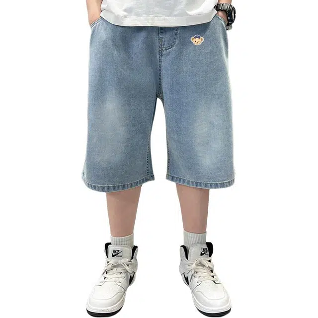 泰迪珍藏 纯色亲肤百搭洋气五分短裤 儿童款 蓝色