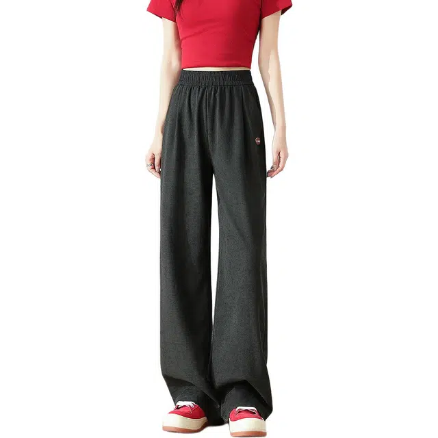 法文箱子 百搭舒适纯色高腰宽松直筒长裤休闲裤 女款