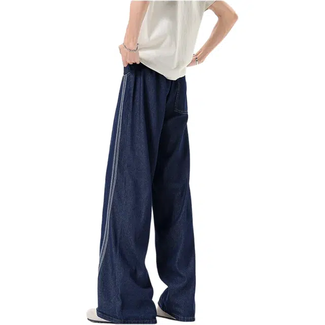 哲源 美式高街复古简约风夏季时尚百搭条纹冰丝凉感直筒裤宽松大码潮流痞帅休闲裤 男女同款