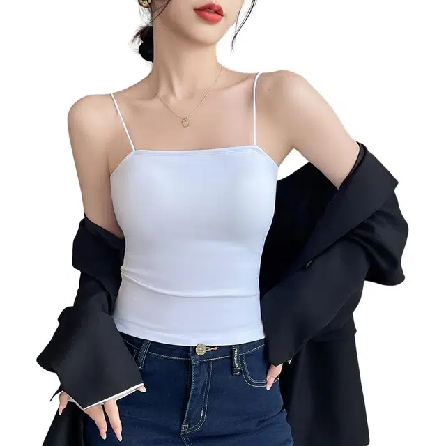 善己 纯色棉内搭外穿带胸垫休闲百搭美背文胸一体背心 女款