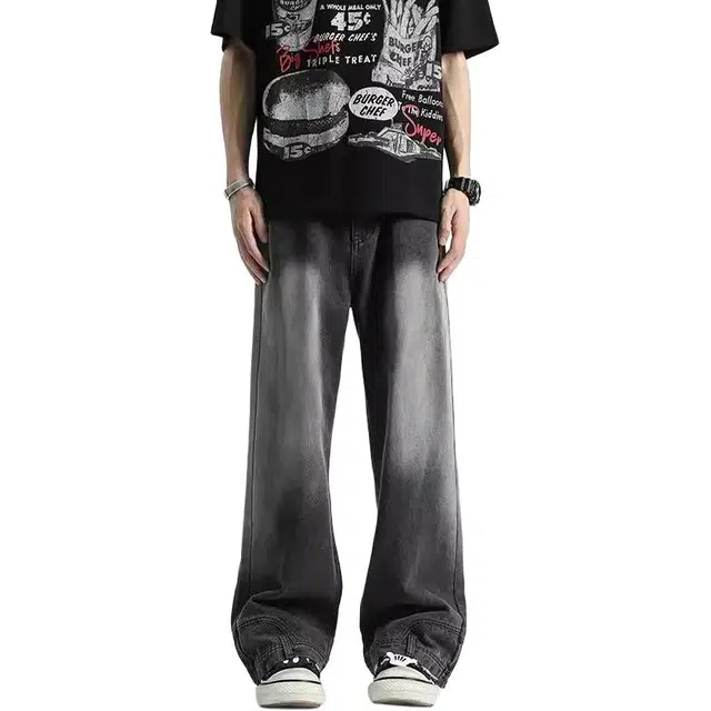 宝米卡 你的裤子穿反了 美式复古口袋直筒中腰修身休闲牛仔裤 男女同款