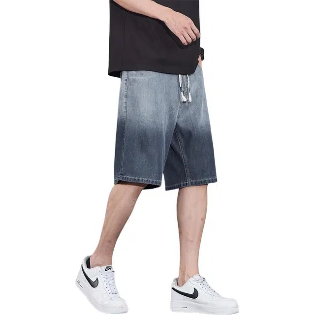 协协乐 夏季渐变宽松直筒潮牌五分中裤牛仔短裤 男款