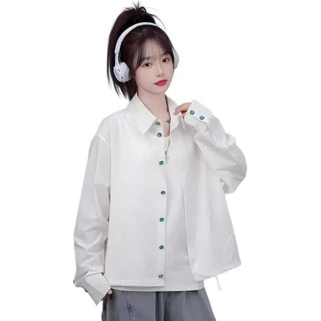 徐百货 防晒高级翻领纯色舒适休闲薄款长袖衬衫 男女同款
