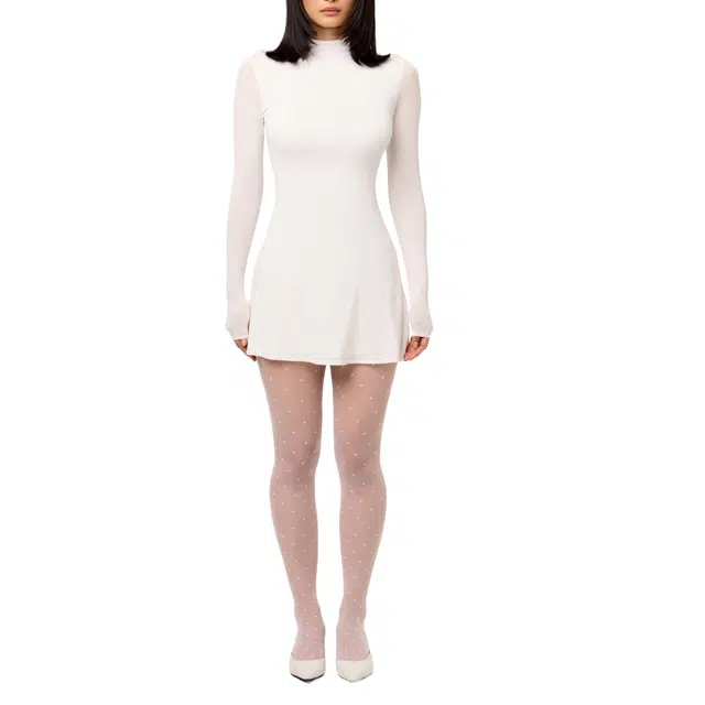 NAKED WARDROBE Mock Neck A-Line Mini Dress Micro Modal