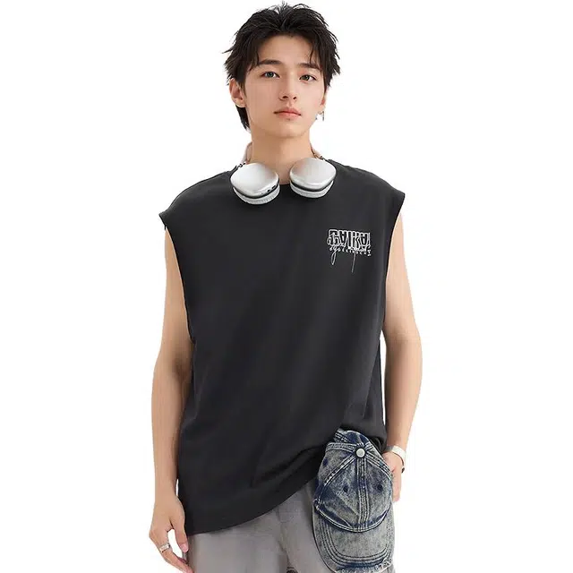 三福 涂鸦字母图案时尚圆领背心 男款