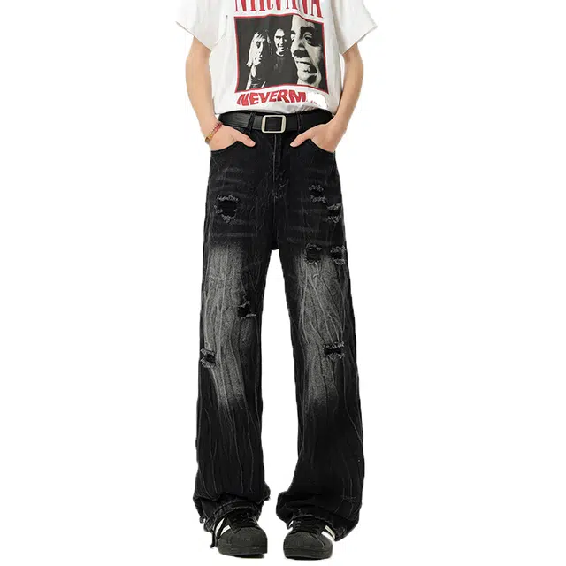 佐菲利 美式水洗扎染复古做旧百搭牛仔裤 男女同款