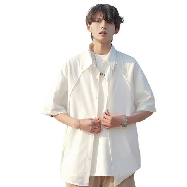 佐菲利 痞帅潮牌纯色搭配帅气高级感短袖衬衫 男女同款