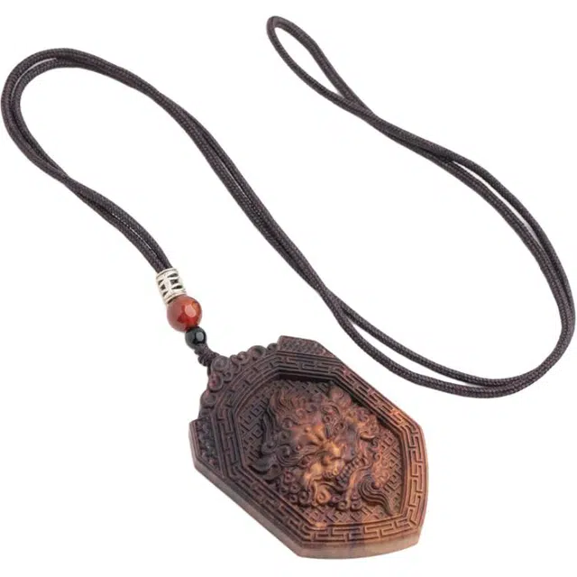 仙源 瑞狮兽 复古精工雕刻高级轻奢新中式 平安福 礼盒装 花梨木 项链 男女同款情侣款