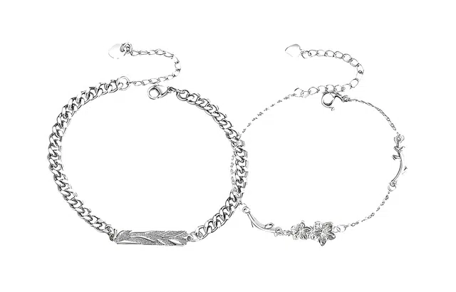 牧言 勿忘我情侣项链 森系几何圆环荆棘花环吊坠锁骨链 项链 男女同款情侣款 礼盒互送