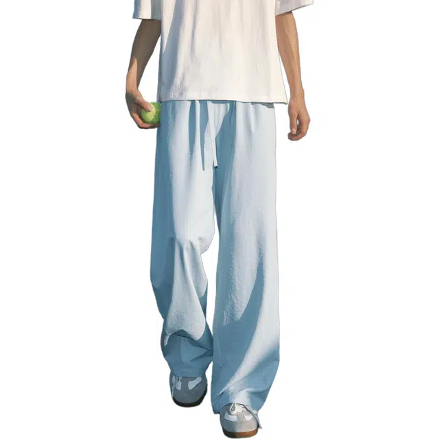 颂希尔 美式垂感褶皱肌理感长裤子口袋设计系带高街风纯色宽松中腰薄款直筒休闲裤 男女同款