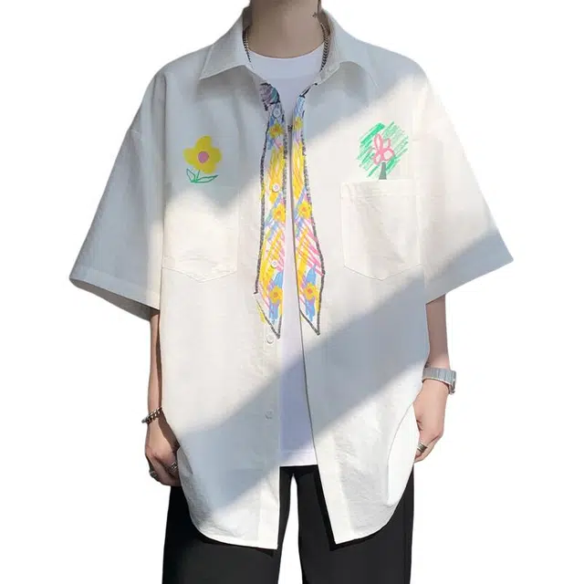 颂希尔 设计感小众宽松舒适通勤百搭短袖衬衫 男女同款