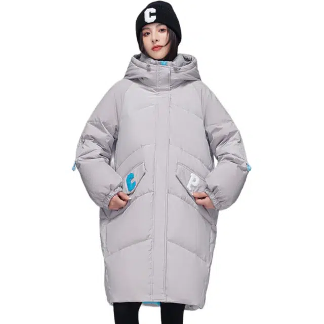 鸭鸭 宽松休闲纯色连帽羽绒服 女款