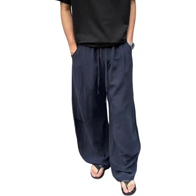 北极绒 垂感亲肤凉感透气日常百搭纯色拖地阔腿长裤休闲裤 男女同款