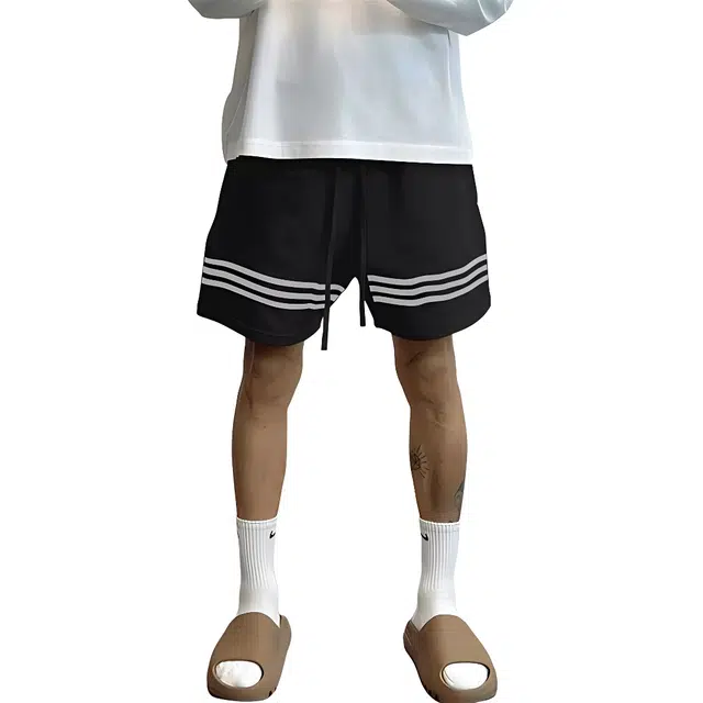 哲源 美式高街纯色简约三条杠设计夏季薄款速干透气日常通勤户外运动健身舒适时尚五分休闲短裤 男女同款