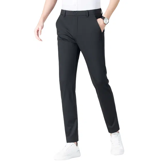 富铤 纯色简约垂顺透气凉爽四面弹日常通勤薄款直筒长裤休闲裤 男款