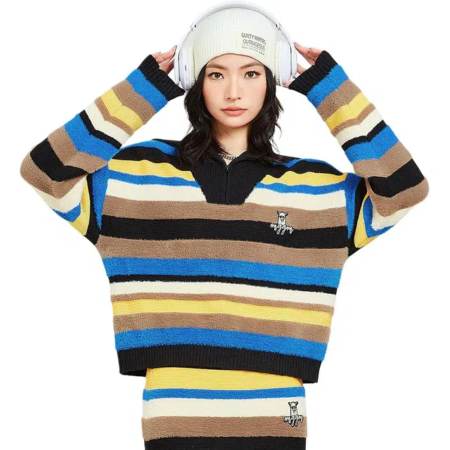 木果果木 商场同款彩色条纹软糯毛衣 女款 蓝