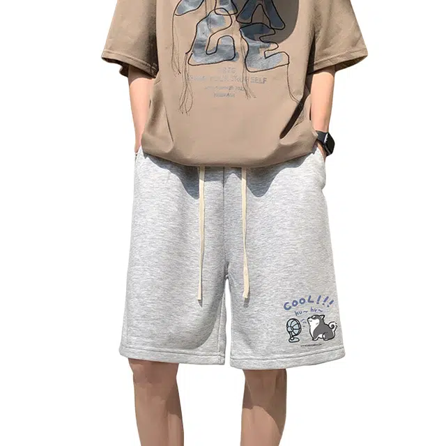 哲源 美式复古运动舒适百搭简约纯色五分休闲短裤 男女同款