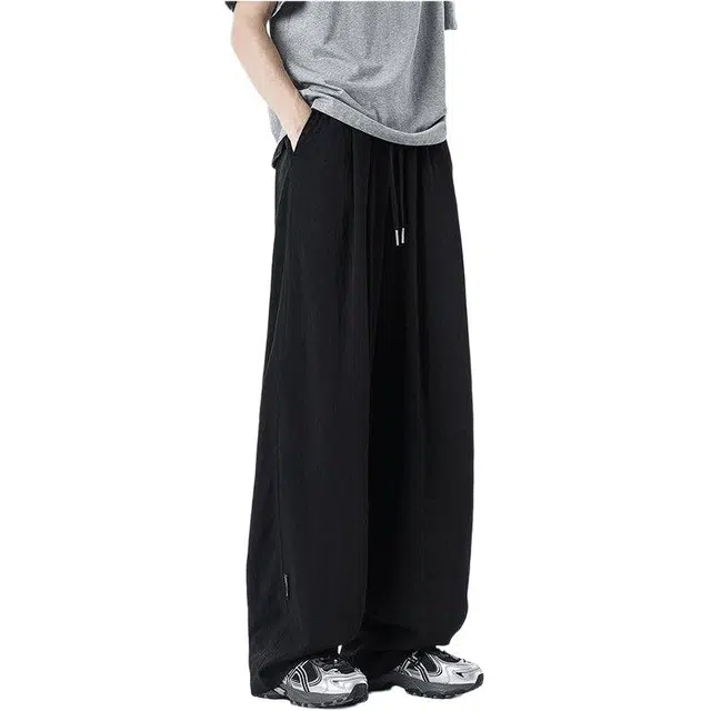 颂希尔 日系复古夏季潮牌垂感冰丝速干高街百搭阔腿长裤休闲裤 男女同款