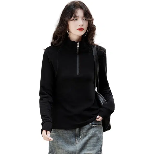 【dme】 纯色立领休闲长袖领卫衣 女款