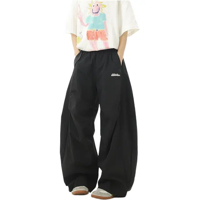 颂希尔 美式潮牌复古港风速干高街设计感褶皱伞兵裤子阔腿百搭长裤休闲裤 男女同款