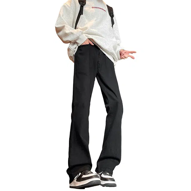 八哥 美式复古百搭舒适潮流时髦时尚经典牛仔裤 男女同款 黑色