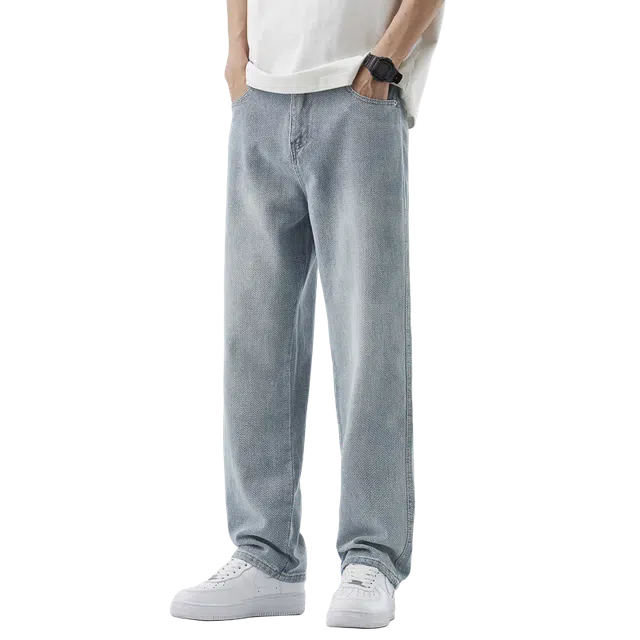 么宁 宽松直筒简约百搭舒适透气休闲运动阔腿牛仔裤 男女同款