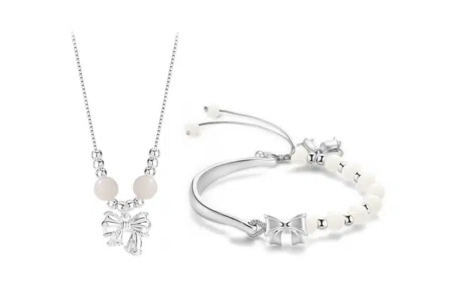 尚银福 在逃公主系列 国潮新中式时尚气质复古轻奢高级感 蝴蝶结铃兰花长命锁串珠编绳套装 菩提子/菩提籽 项链 男女同款情侣款