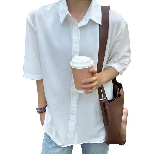 佐菲利 夏季冰丝薄款短袖衬衣纯色宽松垂感叠穿衬衫 男女同款