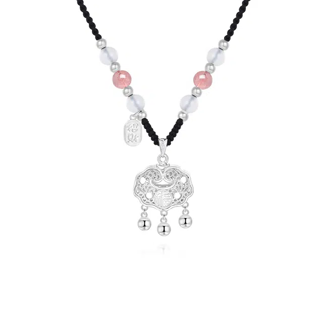 【999足银纯银锁住财运】 七好美银 招财福运平安锁新中式国潮优雅气质小清新招财转运铃铛吊坠百搭长命锁#好运 首饰  项链 男女同款情侣款