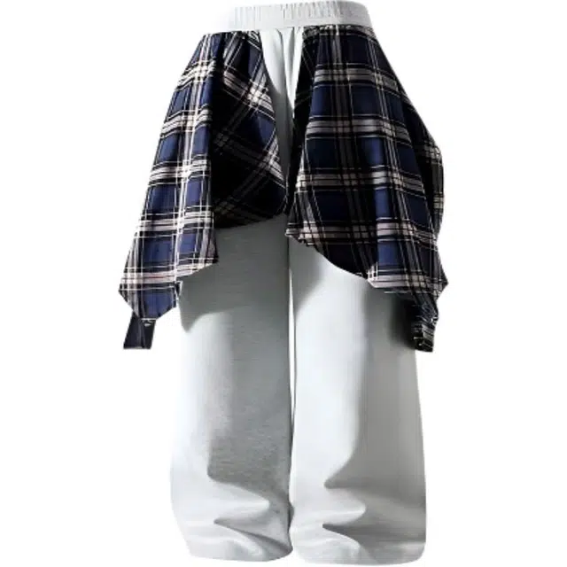 零氏 美式高街街头嘻哈风潮流假两件衬衫拼接运动设计感独特小众直筒潮牌长裤休闲裤 男女同款