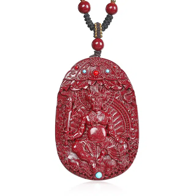 翠雅金楼 国风本命年六字真言转运轮 八大守护神 国潮复古新中式招财转运 再造辰砂朱砂 项链 男女同款情侣款