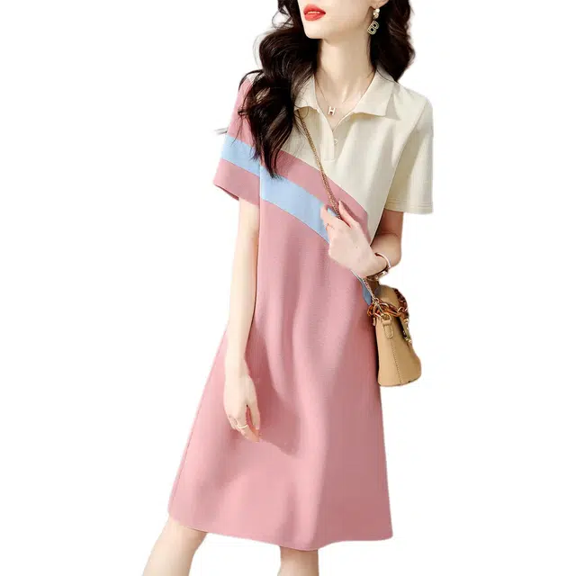 水中花 通勤休闲简约舒适短袖连衣裙 女款