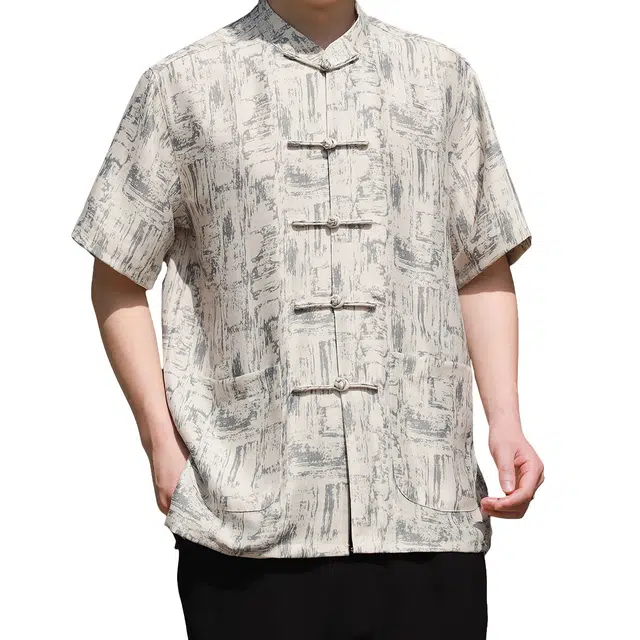 加荣 唐装中老年爸爸衬衫夏季轻薄透气潮牌百搭老年人男士爷爷天短袖中国风小众设计感半袖上衣 男女同款