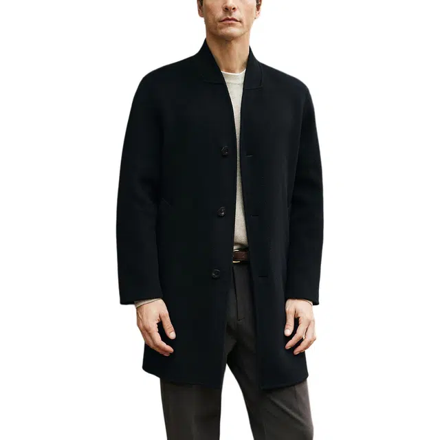 丹宁哲学 高端羊毛羊绒纯色常规长袖无帽立领大衣 男款