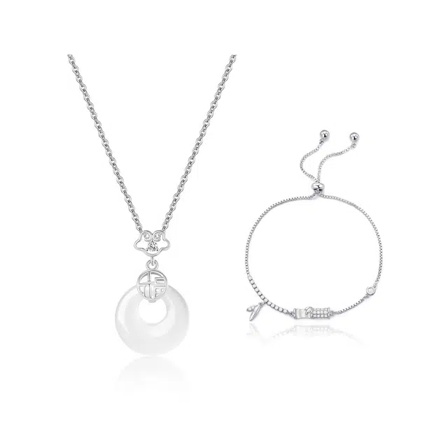 克兰茜 平安喜乐福气满满新中式国风福牌琉璃锁骨链女生 精致高级感日常百搭福禄吉祥吊坠 恋爱送礼女友节日生日礼盒装好运 铜 项链 女款