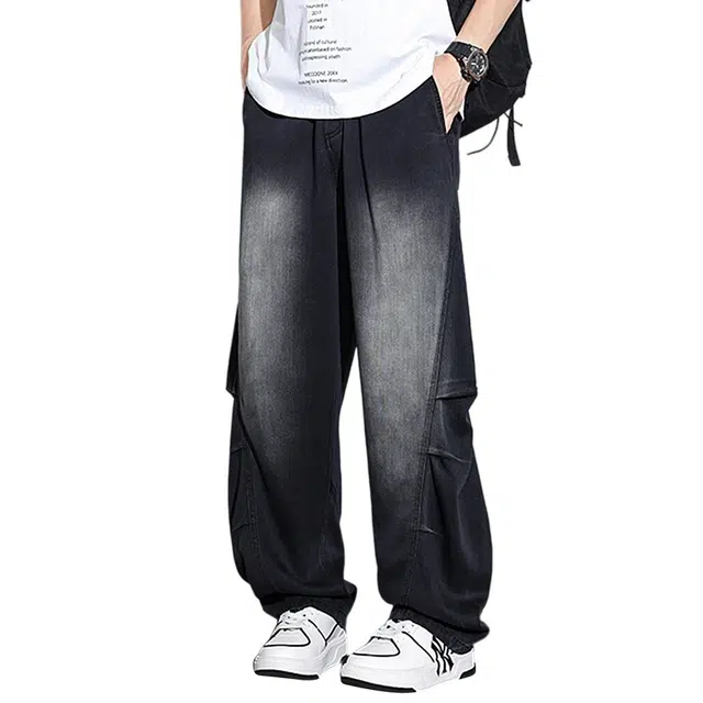 顶峰保罗 无性别主义水洗做旧美式潮流复古宽松直筒阔腿高街设计感休闲时尚百搭垂感潮牌牛仔裤 男女同款