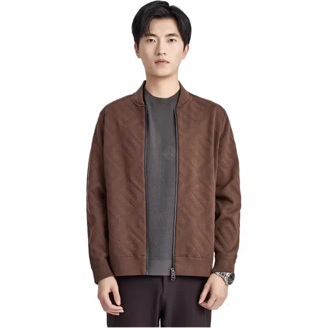 迪柯尼 简约纯色棒球领长袖夹克外套 男款 咖啡色
