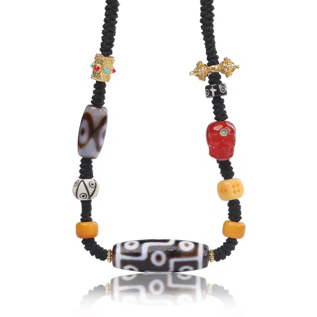 古禾 典藏好物国潮风吉祥九眼天珠招财纳福手工编织 玛瑙 玉石项链 男女同款情侣款