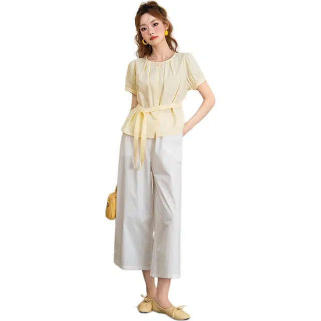 法文箱子 夏 高级感两件套高腰休闲套装 宽松 女款