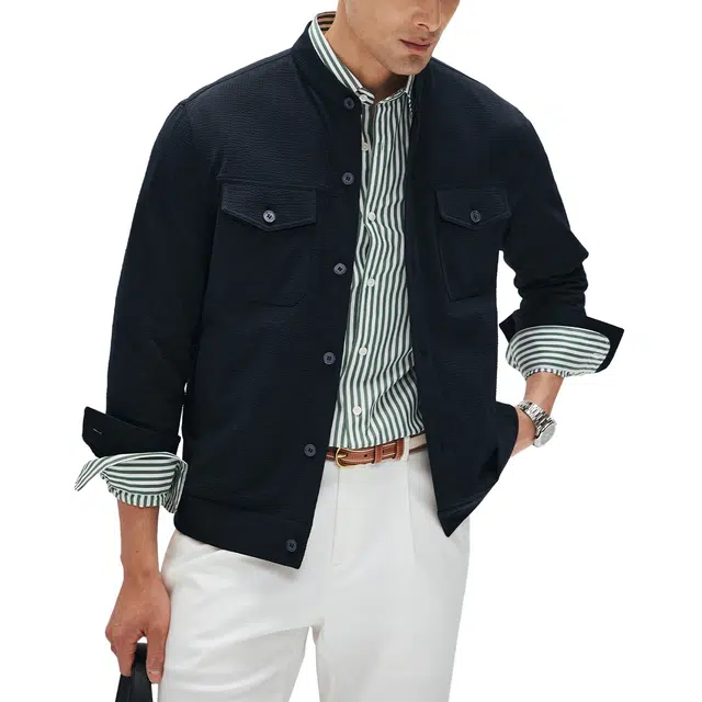 圣赫 时尚百搭立领夹克外套 男款 藏青色