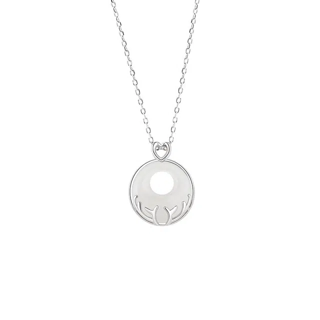 龙弗 【一鹿有你】鹿角平安扣喜乐长安平安喜乐日常通勤约会简约轻奢高级感白色清冷高级感锁骨链时尚百搭佳节礼 玉髓 项链 女款