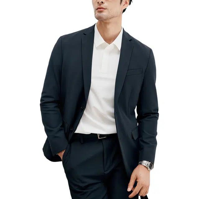 丹宁哲学 舒适抗皱易打理纯色长袖平驳领标准西装 男款