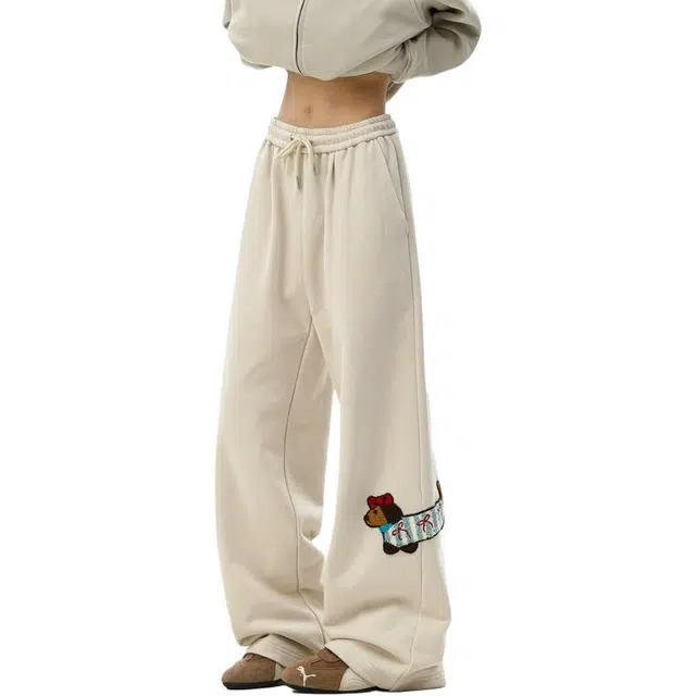 煦加 中腰青春流行纯色系带休闲裤 男款