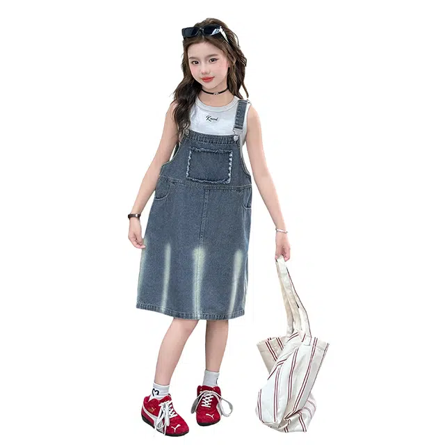 泰迪珍藏连衣裙 舒适亲肤百搭潮流个性无袖 图片色 中小童